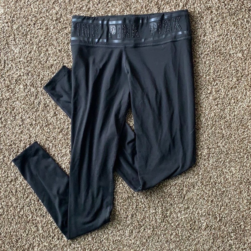 PINK xs black ultimate yoga leggings w rhinestones